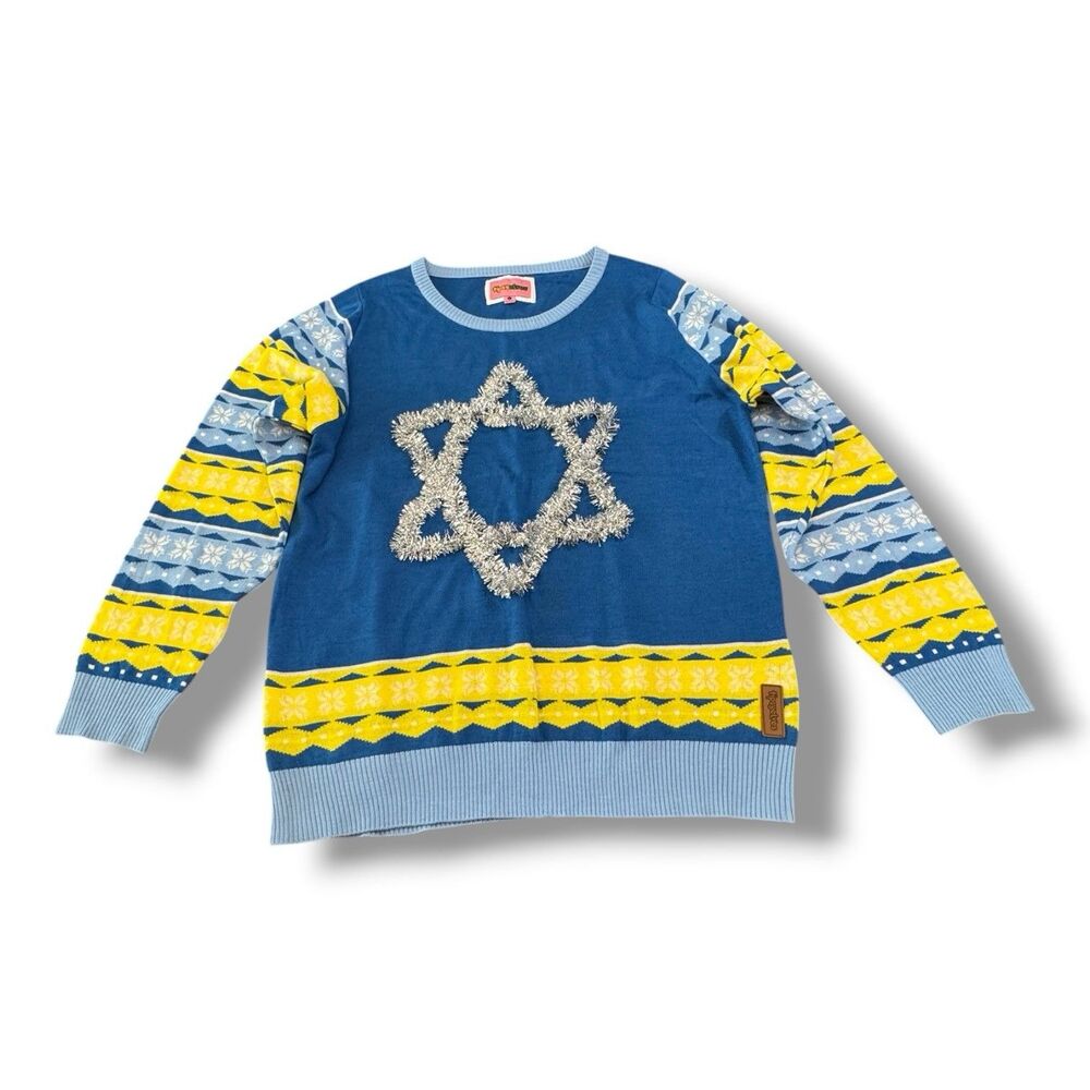 Tipsy Elves Hanukkah Star Of David Tinsel Star Holiday Sweater Women’s Size XL